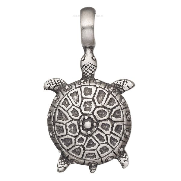 Pendant, Powerful Pewter Pendants, antiqued pewter (tin-based alloy), 45x25mm single-sided turtle with 6mm hole. Sold individually. image number 0