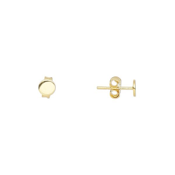 Earstud 1pkg4 sterling silver, 4mm flat pad / 4mm round setting / earnuts, "vermeil" 2 pair image number 0