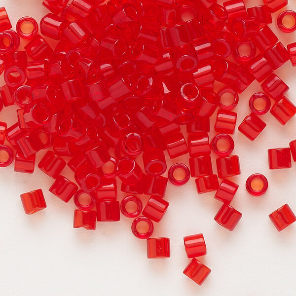 Seed bead, Delica®, glass, pkg/7.5g, #8 round, transparent red orange (DBL-0704). image number 0