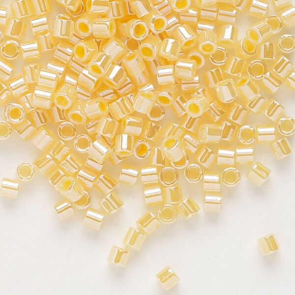 Seed bead, Delica®, glass, pkg/250g, #8 round, opaque inside dyed color luster light daffodil (DBL-0233). image number 0