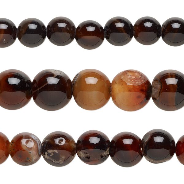 Red agate / black agate 1pkg3, round bead 14 inch mix 10-14mm image number 0