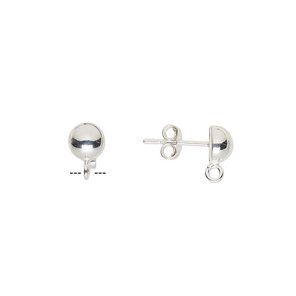 Earstud, sterling silver, 6mm half-ball with open loop. Sold per pair. image number 0