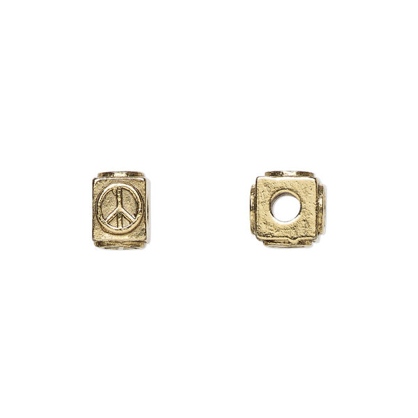 Bead, antique gold-plated pewter (tin-based alloy), 8x6mm rectangle with peace symbol. Sold per pkg of 4. image number 0