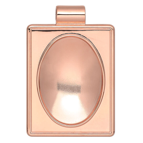 Pendant, Almost Instant Jewelry®, copper-plated "pewter" (zinc-based alloy), 45x30mm single-sided rectangle with 30x22mm oval setting and tube bail. Sold individually. image number 0