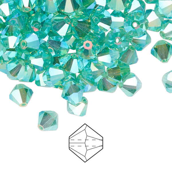 Bead 288pk Caribbean Sea AB 2X, Preciosa Czech crystal 6mm bicone image number 0