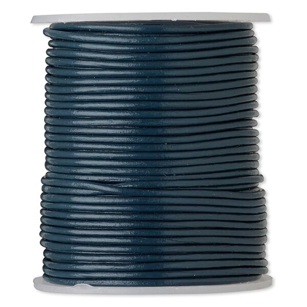 Cord, leather (dyed), dark blue, 1-1.2mm round. Sold per 25-yard spool. image number 0