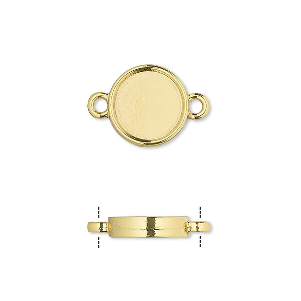 Link, gold-finished brass, 12mm double-sided round with 10mm round setting. Sold per pkg of 10. image number 0