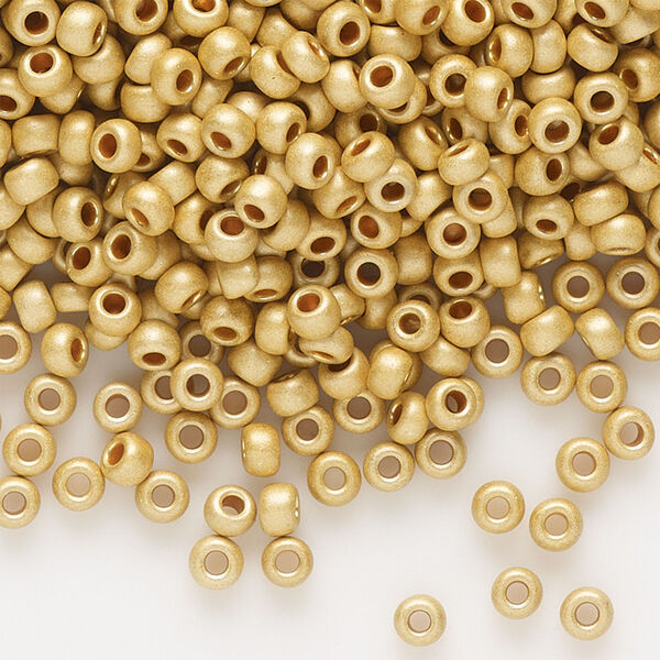 Seed bead, Preciosa Ornela Czech glass, pkg/500g, #8 rocaille, opaque matte metallic terra dyed gold clear, (18581). image number 0