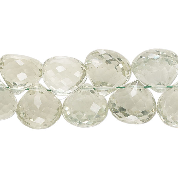 Green quartz 1pkg1, hand-cut top-drilled faceted teardrop bead 7.5 inch 10-11mm image number 0