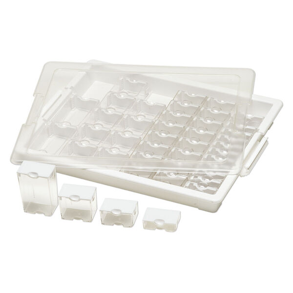 Organizer, Assorted Bead Storage Tray™, Bead Storage Solutions™, plastic, clear and opaque off-white, 13-3/4 x 10-1/2 x 2 inches. Sold per 45-piece set. image number 1
