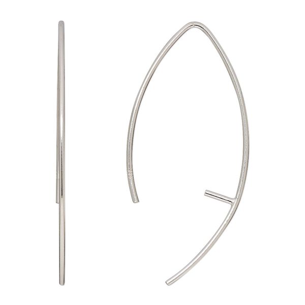 Ear wire 1pkg2 sterling silver, 38mm marquise / 4mm peg / 8-12mm half-drilled round setting, 18 gauge 1 pair image number 0