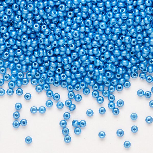 Seed bead, Preciosa Ornela Czech glass, pkg/50g, #11 rocaille, opaque PermaLux dyed sky blue chalkwhite, (22019). image number 0