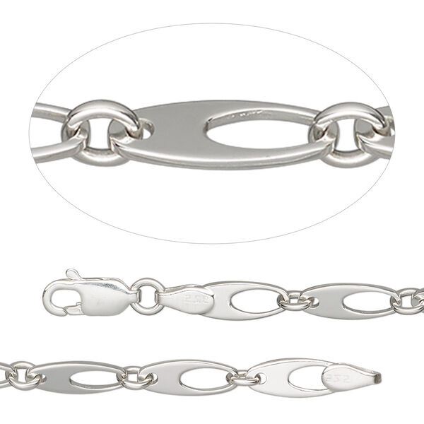 Chain, sterling silver, 4mm oval go-go, 7-1/2 inches with lobster claw clasp. Sold individually. image number 0