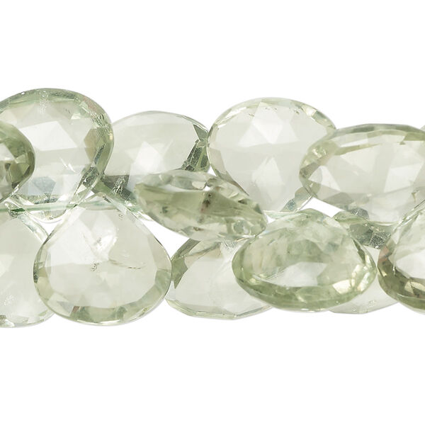 Green quartz 1pkg1, hand-cut top-drilled faceted puffed teardrop bead 8 inch 11x11mm-17x14mm image number 0