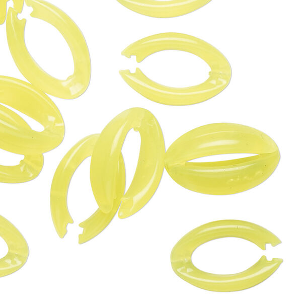 Bead, vintage German acrylic, neon yellow, 17x11mm interlocking open oval. Sold per pkg of 24. image number 0