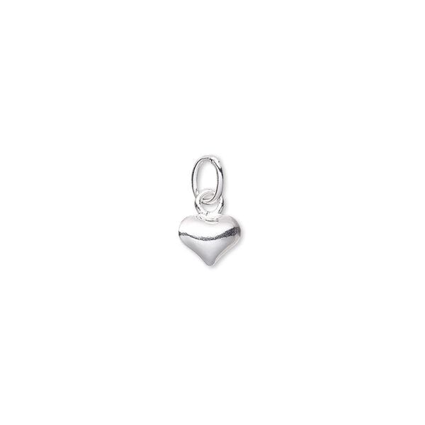 Charm, sterling silver-filled, 6x5mm puffed heart with closed jump ring. Sold per pkg of 2. image number 0