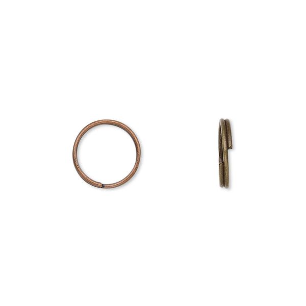 Split ring, antique copper-finished steel, 10mm round with 8.5mm inside diameter. Sold per pkg of 100. image number 0