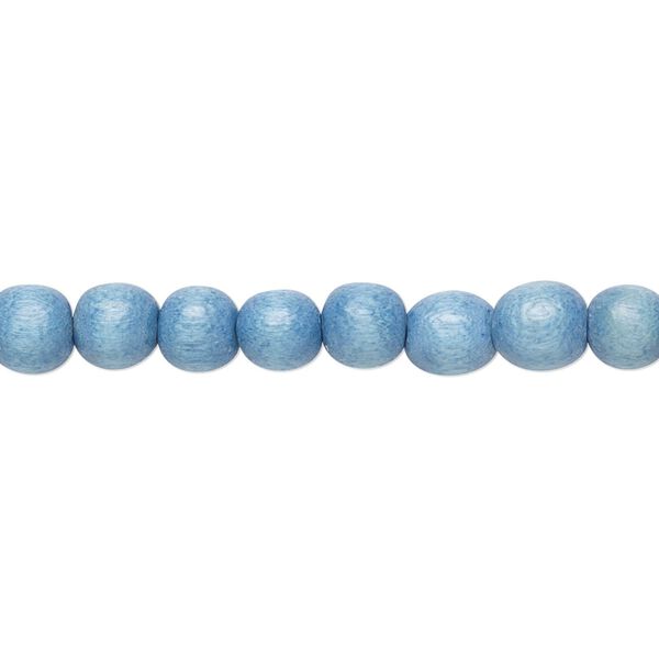 Bead, Taiwanese cheesewood (dyed / waxed), light blue, 5-6mm round. Sold per pkg of (2) 15-1/2" to 16" strands. image number 0