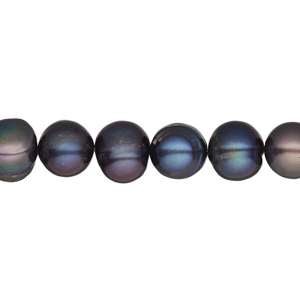 Pearl, cultured freshwater (dyed), iris blue, 8-11mm semi-round, C- grade, Mohs hardness 2-1/2 to 4. Sold per 16-inch strand. image number 0