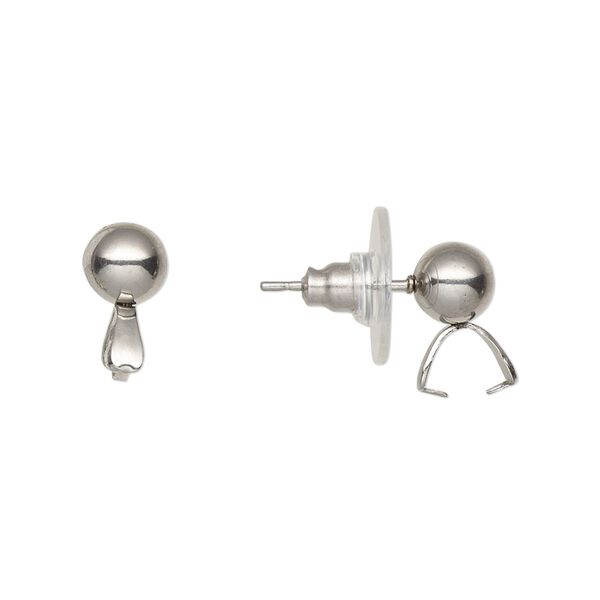 Earstud 1pkg10, 6mm ball / ice-pick bail / comfort clutch / 4mm grip length, stainless steel / plastic clear 5 pair image number 0