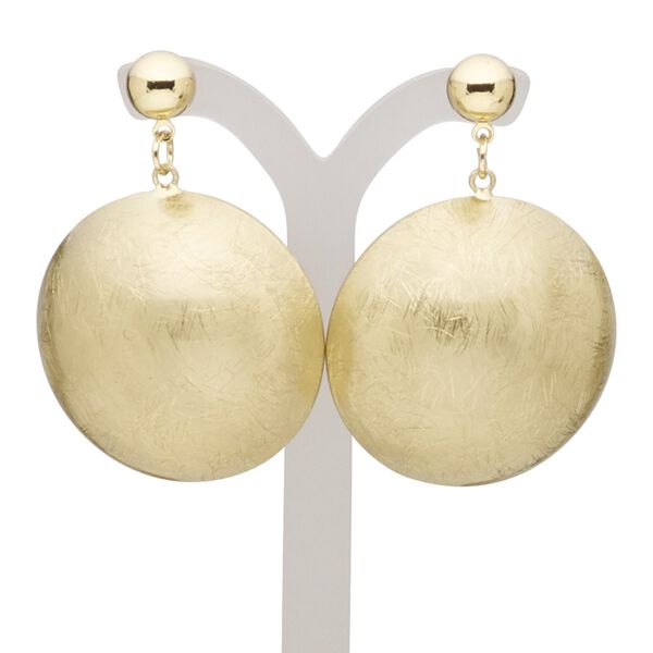 Earring, stainless steel with gold-finished brass and steel, 46mm with scratched domed round and post. Sold per pair. image number 0
