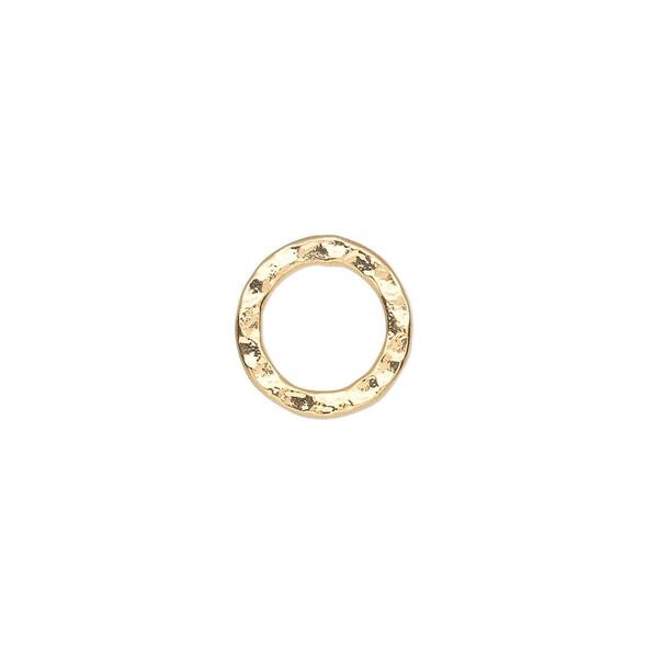 Component, gold-plated steel, 12mm double-sided hammered flat open round. Sold per pkg of 12. image number 0