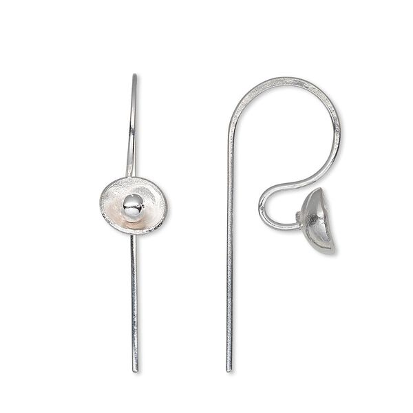 Ear wire fishhook 1pkg2 Hill Tribes silver-plated, 19mm / flower / open loop, 20 gauge brass 1 pair image number 0