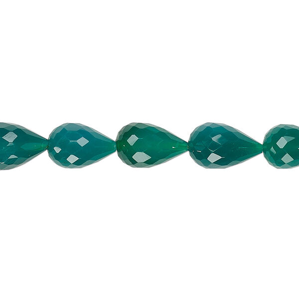 Bead, green onyx (dyed), pkg/8 inches,  8x5mm-13x8mm hand-cut faceted teardrop, B- grade. image number 0
