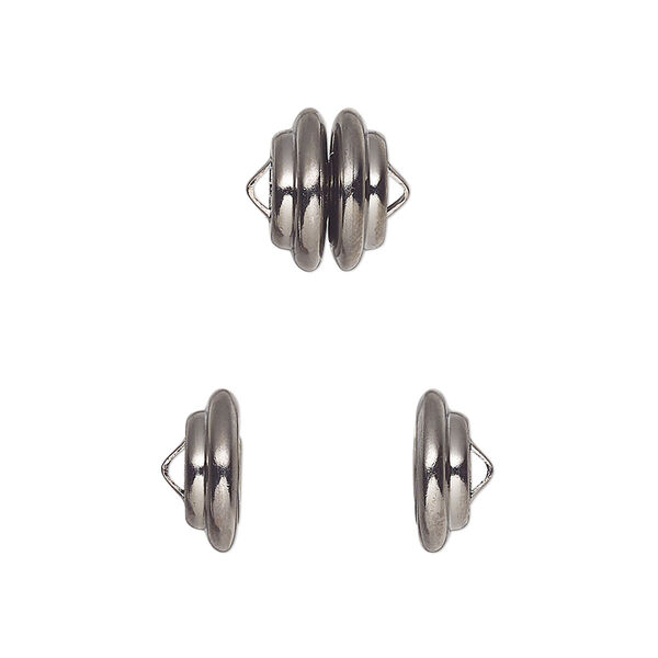 Clasp, Mag-Lok®, magnetic, black-plated brass, 10.8x7.7mm ribbed rondelle. Sold per pkg of 12. image number 0