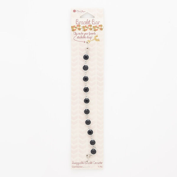 Bracelet component, acrylic / silver-finished "pewter" (zinc-based alloy) / steel, black, 9mm wide faceted flat round, 6 inches. Sold individually. image number 0