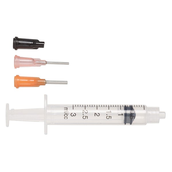 Syringe set, plastic / polypropylene / stainless steel, orange and pink, (4) 3-mL syringes / (8) tips / (4) caps. Sold per 16-piece set. image number 0