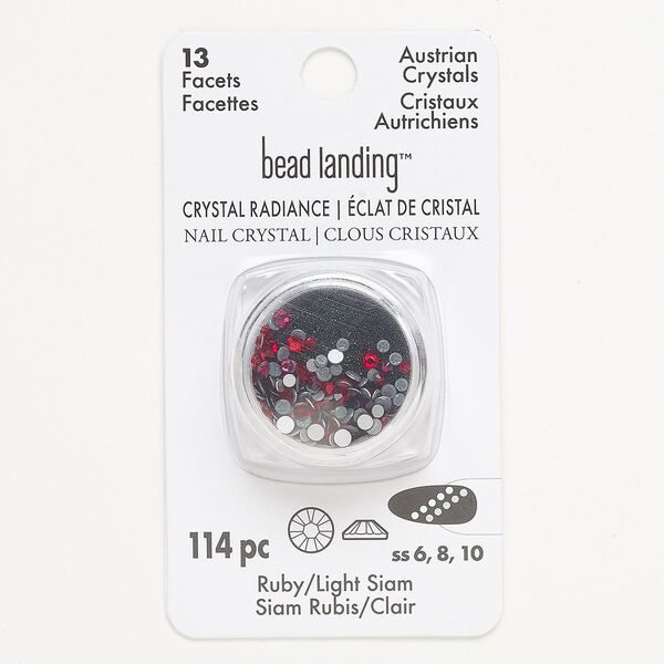 Flat back mix, crystal, ruby and light Siam, pkg/144, 2.00-2.90mm round, SS6/SS8/SS10. image number 0