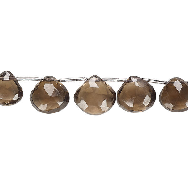 Smoky quartz 1pkg1, hand-cut top-drilled faceted puffed teardrop bead 4 inch 6x6mm-11x11mm image number 0