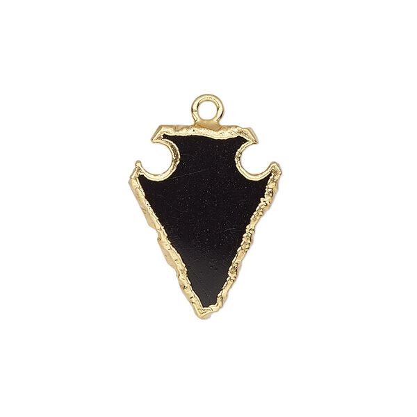 Black onyx / sterling silver 1pkg1, electroplated gold-finished hand-cut arrowhead drop 20x15mm image number 0