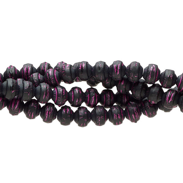 Bead, painted glass, pkg/(4) 7 inches, 5x4mm rondelle, opaque black and purple. image number 0