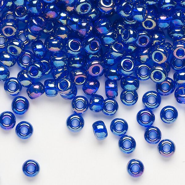 Seed bead, Miyuki, glass, pkg/250g, #6 rocaille, translucent rainbow cobalt (RR-177). image number 0