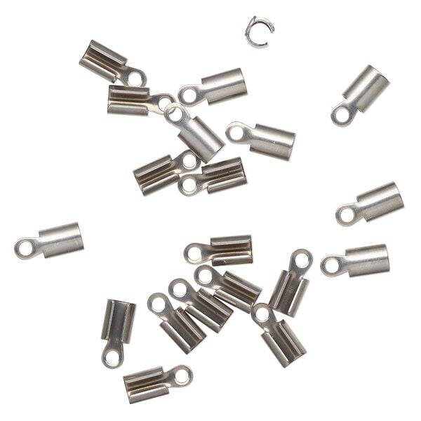 Cord end, fold-over, stainless steel, 7x5mm with 3.5mm inside diameter. Sold per pkg of 20. image number 0