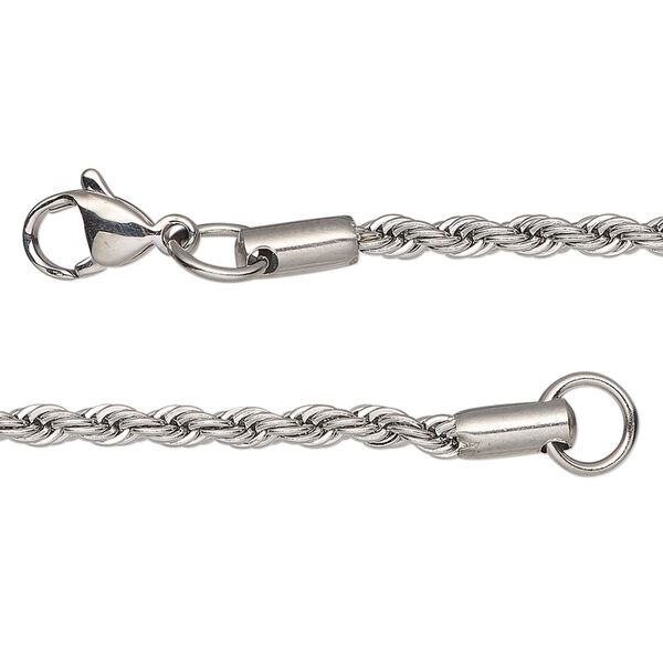 Chain, stainless steel, 3.1mm French rope, 24 inches with lobster claw clasp. Sold individually. image number 0