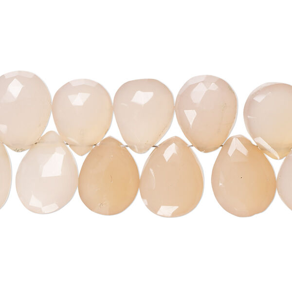 Peach chalcedony / pink chalcedony 1pkg1, hand-cut top-drilled faceted puffed teardrop bead 8 inch 12x9mm-14x11mm image number 0