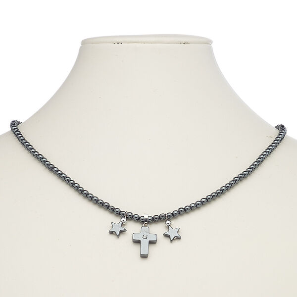 Hemalyke™ / steel / glass rhinestone 1pkg1, silver-plated cross necklace 18 inch barrel clasp 18x13mm image number 0