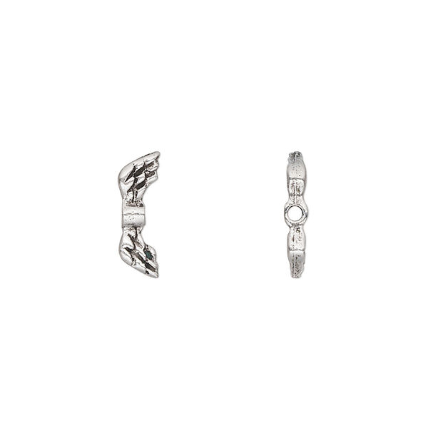 Bead, pewter (tin-based alloy), pkg/1, antique silver plate, 13x4.5mm angel wing. image number 0