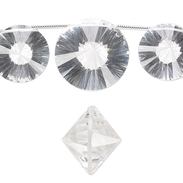 Quartz crystal 1pkg3, hand-cut top-drilled faceted double cone bead natural 14x12mm / 18x15mm image number 0