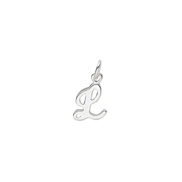 Charm, sterling silver, 10x7mm Champagne cursive alphabet letter "L." Sold individually. image number 0