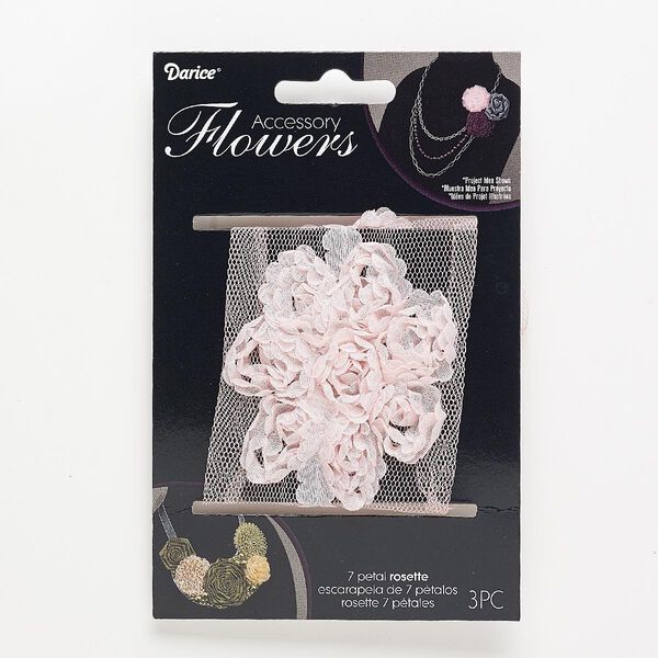 Sew-on component, fabric, light pink, 2-1/2 to 2-3/4 inch flower. Sold per pkg of 3. image number 0