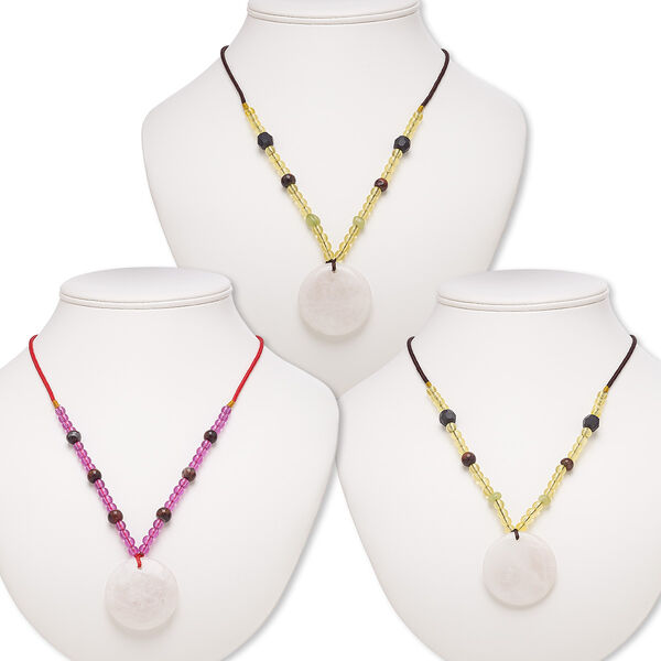 Rose quartz / multi-gemstone / acrylic 1pkg3, round necklace B grade, continuous 20 to 24 inch mix 39-40mm image number 0