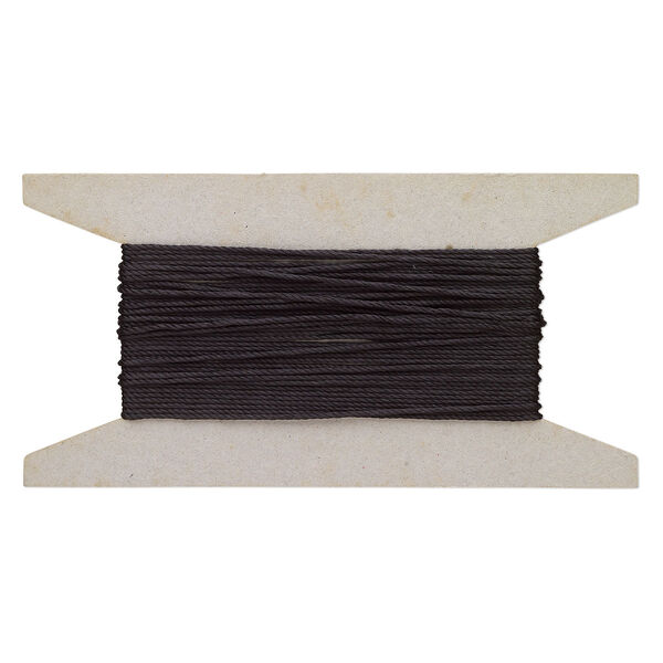 Cord, nylon, black, 1mm round. Sold per 25-foot card. image number 0