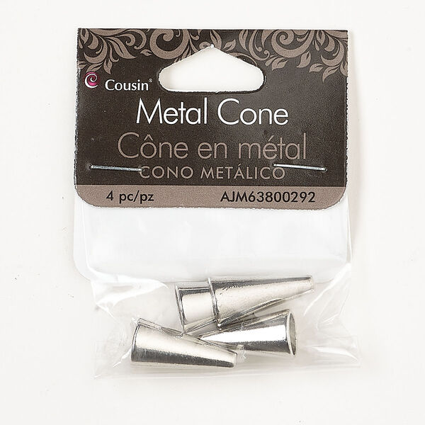 Cone, silver-finished "pewter" (zinc-based alloy), 18x9mm cone. Sold per pkg of 4. image number 0