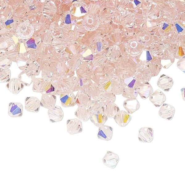 Bead 48pk light rose AB, Preciosa Czech crystal 4mm bicone image number 0