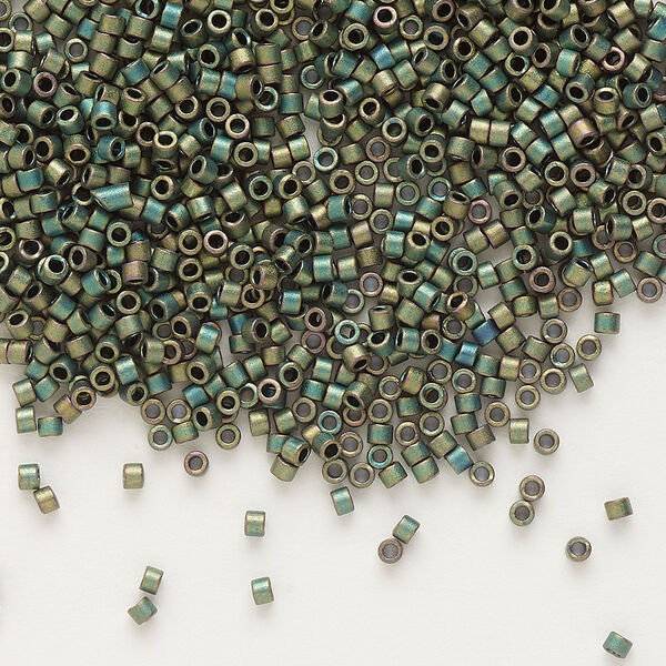 Seed bead, Delica®, glass, pkg/7.5g, #11 round, opaque matte metallic iris green patina (DB-0324). image number 0