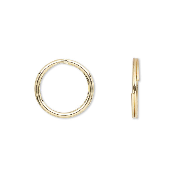 Split ring, gold-finished steel, 15mm round. Sold per pkg of 100. image number 0